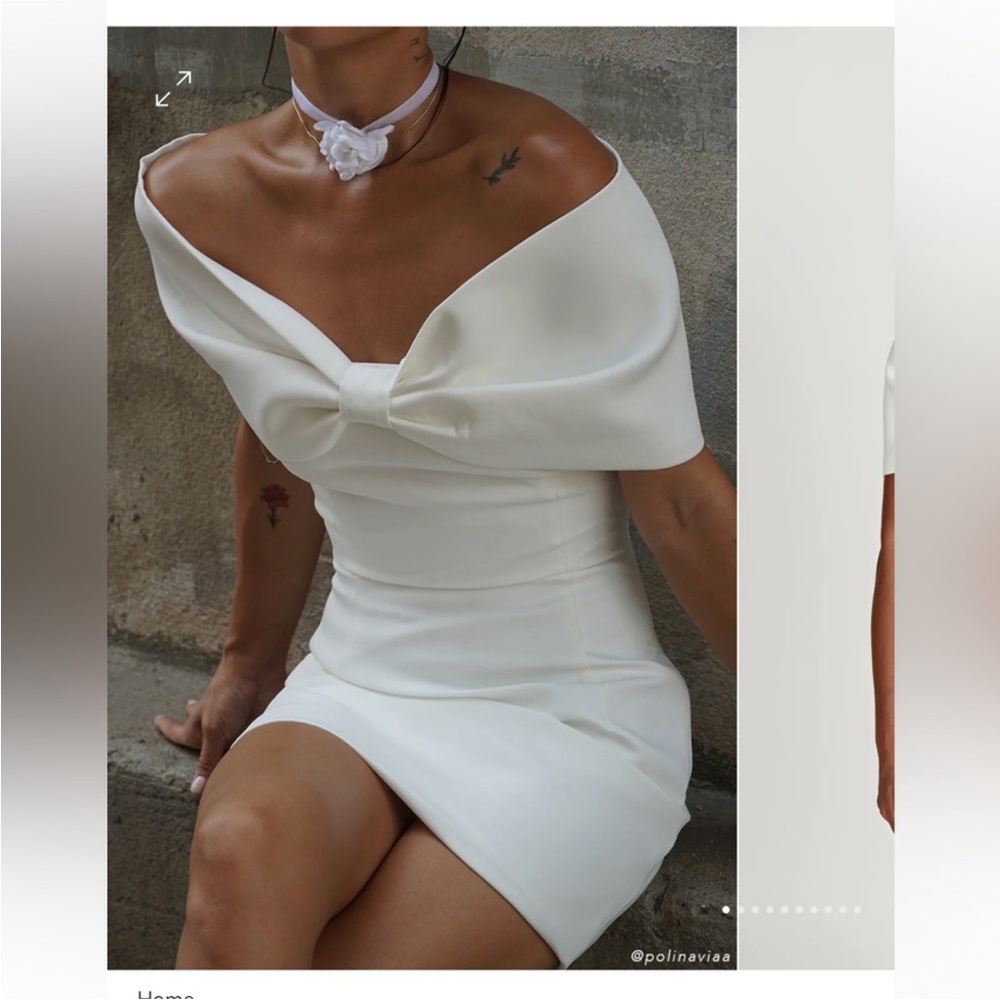 Meshki Gwyneth off shoulder bow mini dress